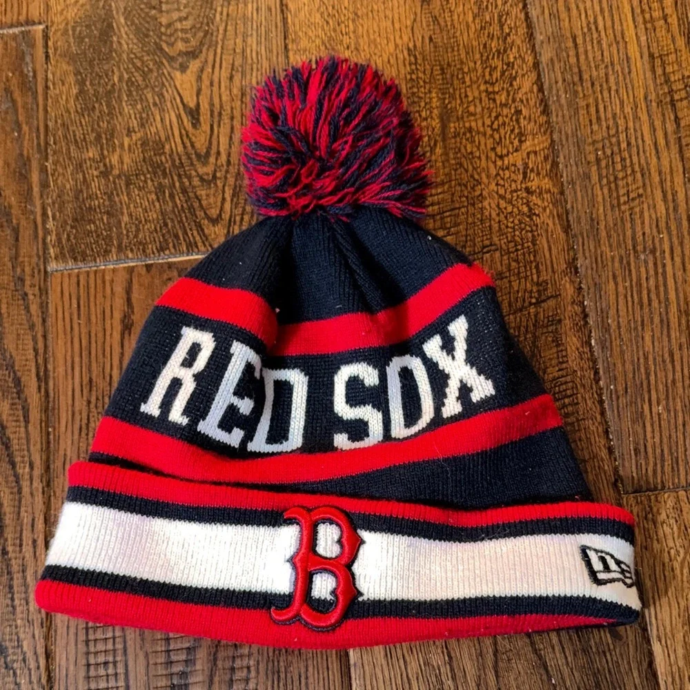 New Era Red Sox Pom Beanie - Red and Blue One Size Fits Most